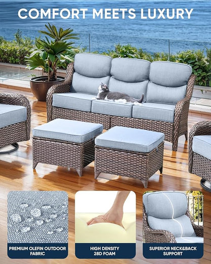 Luxury 22x24/22x25 6-Inch Smile Outdoor Seat Cushions Set of 2 - Superior Comfortable Water-Repellent Patio Chair Cushion for Rattan Dining Swivel Chairs Loveseat Sectional Sofa - Baby Blue