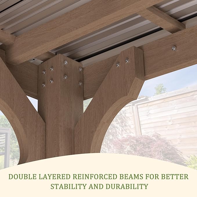 10 x 20 FT Wooden Grill Gazebo with Sloping Metal Roof, BBQ Gazebo with 5.5" Width Wood Posts & Rainwater Drainage for Barbecue, Garden, Backyard, Light Mocha Brown