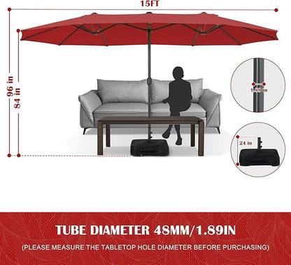 Sundale Outdoor 15ft Large Patio Umbrella with Base Included and Umbrella Cover, Outdoor Double-Sided Umbrella