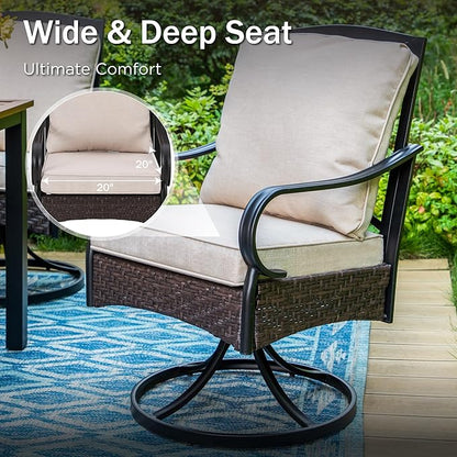 PHI VILLA Patio Swivel Chairs Set of 2, Heavy Duty Outdoor Metal Wicker Dining Chair with Thickened Cushions, Large All Weather Wrought Iron Deck Chair Lawn Furniture Support 300lbs