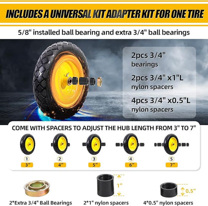 MZREXN 4.80/4.00-8" Flat Free Tire and Wheel 15" Solid Wheelbarrow Tires 3.00-4.00/4.80-8" with 5/8" & 3/4" Bearings, 3" Centered Hub for Hand Truck Garden Trailers Utility Cart Yard Wagon 2PCS Yellow