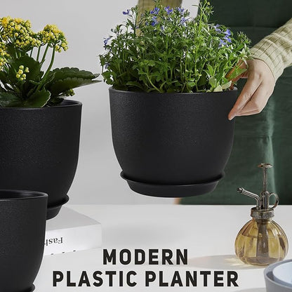 Plant Pots 12/10/9 inch Set of 3, Flower Pots with Multi Mesh Drainage Holes, Large Planters for Indoor Outdoor Garden Plants and Flowers. (Black)