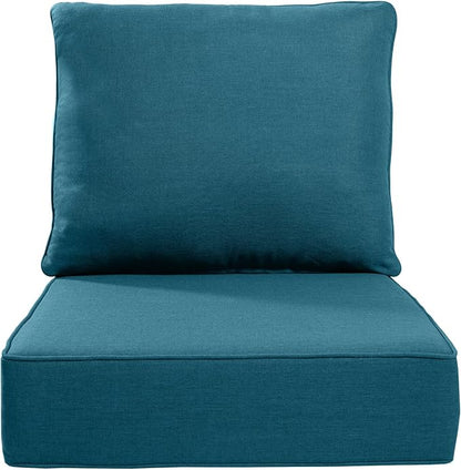 Luxury 24x24x6 Inch Outdoor Cushions - Water&UV&Fade Resistant 1 Set Patio Back&Seat Cushion for Wicker Dining Rocking Swivel Chairs Loveseat Couch Sectional Sofa - Peacock Blue