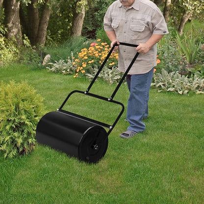 Outvita Lawn Roller, 10 Gallons Water and Sand Filled Garden Drum Roller with U Shaped Handle Tow beind Sod Roller for Planting, Seeding(Black)