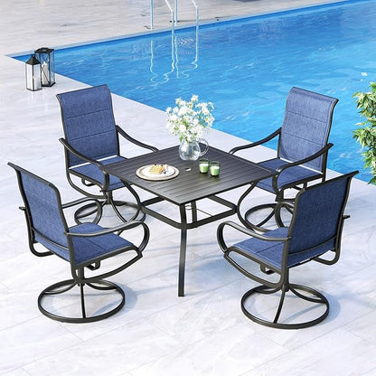 MFSTUDIO Outdoor Swivel Patio Dining Chairs Set of 4, High Back Padded Textilene Patio Chairs for Balcony, Backyad, Deck, Garden (Padded Navy Fabric,Black Frame)