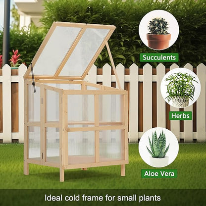 JOYBASE Wooden Cold Frame Greenhouse for Outdoors - 2 Tier Mini Greenhouse with Adjustable Roof - Ideal for Patio, Balcony, Garden & Seed Starting