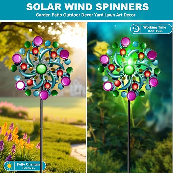 Solar Wind Spinners Outdoor - Wind Sculptures & Spinners, 60.6 Inch Windmill Kinetic Yard Art Decor with Stake, Wind Spinner for Yard and Garden Lawn Farmhouse (Circle)