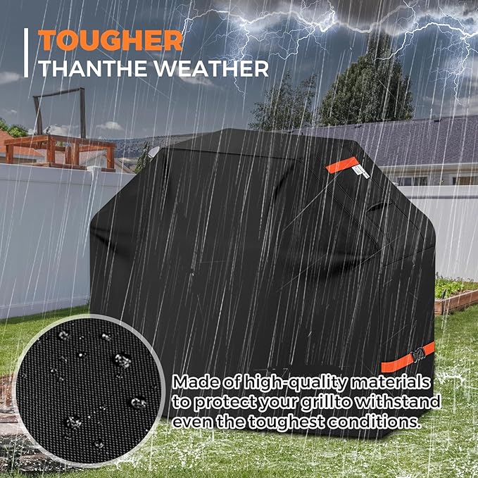 59Inch Heavy Duty Grill Cover for Outdoor Grill Thick Waterproof UV & Fade Resistant BBQ Cover with Adjustable Straps, Suitable for Weber,Black Stone, Charbroil etc, Black