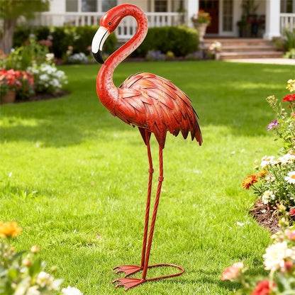 Shorayn Pink Flamingo Garden Statue Outdoor Decor Metal Yard Art Lawn Ornaments for Backyard Pond Patio Porch Outside Decorations,Large Size