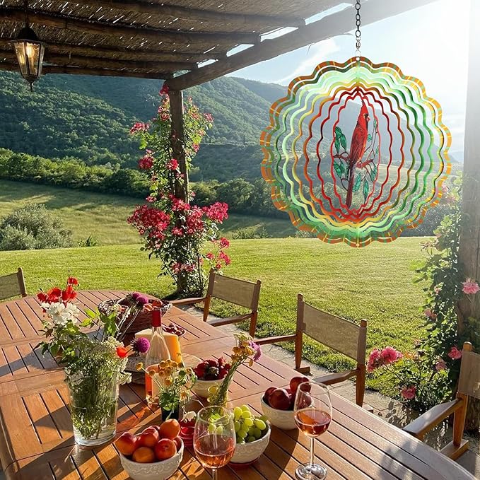 Cardinal Wind Spinners Garden Decor as Birthday Gifts for Women Mom,12 inch 3D Stainless Steel Hanging Wind Spinner Metal Catchers Kinetic Sculpture for Outdoor Decor, Patio,Yard Decorations
