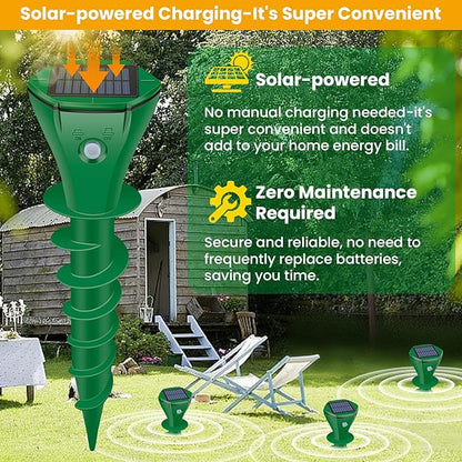 Mole Repellent Solar Powered Ultrasonic,6 Pack Gopher Repellent Outdoor for Lawn Garden Yard,Waterproof Mole Killer Traps,Sonic Spikes Get Rid of All Pests Gopher Vole Groundhog Chipmunk Snake-Green