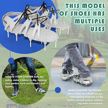 Lawn Aerator Shoes with Spiked Design &Adjustable Wrap Around Lacing,Gardening Tools,Grass Aeration Spikes Tools,Grey