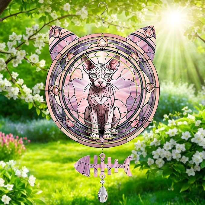 Sphynx Cat Wind Spinner, Sphynx Cat Wind Spinner Hanging for Yard and Garden