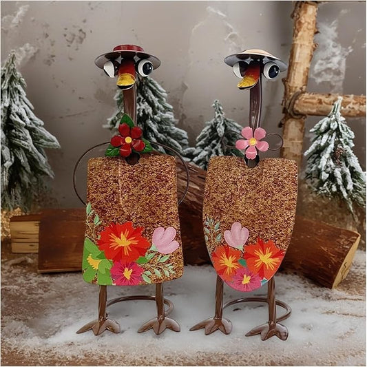 HONGLAND Duck Metal Yard Art - Duck Couple Garden Decor, Shovel Ornaments Outdoor Statue - 2 Pack Farmhouse Patio Balcony Gardening Gifts for Women