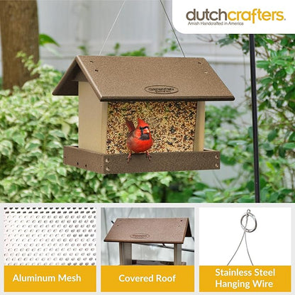 DutchCrafters Poly Hanging Hopper Bird Feeder, Large Hanging Bird Feeder for Outside, Outdoors - Amish American Made (Tudor Brown & Weatherwood)
