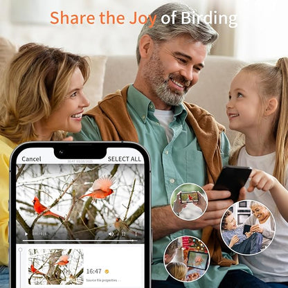 Smart Bird Feeder with Camera,Solar Powered Outdoor WiFi Birds House Camera with Built in AI Identification,Auto Cloud Recording,FHD Video, for Bird Watching,Parents,Orange