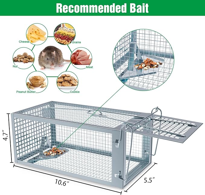 4 Packs Humane Rat Trap Outdoor, Wanqueen Humane Mouse Traps Indoor, Small Rodent Chipmunk Squirrel Trap and Other Live Animal Cage Catch and Release