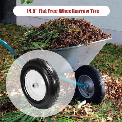 (2-Pack) Fits 4.80/4.00-8, 3.50/2.50-8, 4.00-6, 4.00-8 Wheelbarrow Wheels,14.5" Wheelbarrow Flat Free Tire, with 3/4" & 5/8" Bearing,3" Hub for Garden Cart Trolley Wagon Lawn Mower
