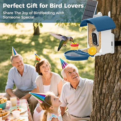 Bird Feeder with Camera, Smart Birdfeeder with Solar-Powered, 5MP AI Identify Birds 11000, Night Vision, Auto Record Video,Instant Notifications, Bird Feeders for Outdoors, Birds Watching Gifts