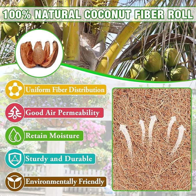 ZeeDix 16 x 80 inches Thickened Coco Liner Roll for Planters- Natural Coconut Flower Basket Liners Coco Coir Mat for Plants Flowers Vegetables Reptiles Carpet