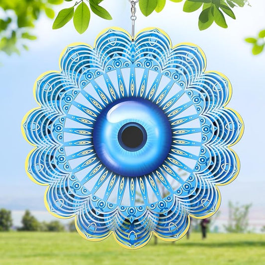Blue Evil Eye Hanging Wind Spinners Outdoor Metal Evil Eye Decor Mandala 3D Stainless Steel Wind Spinner Protective Amulet for Home Outdoor Garden Yard Decoration (Mandala)