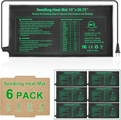 Besitio Seedling Heat Mat 6 Pack,10" x 20.75" Greenhouse Heater, MET Certified Germination Heat Mat, for Greenhouse Seedling, Seeding, Home Gardening Seeding Starter