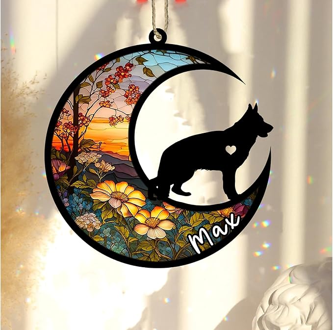 Personalized Dog Memorial, Custom Name German Shepherd Dog Christmas Ornament with Name, Custom Breeds, Pet Loss Light Catcher, Gifts for Lovers Loss of Pet Sympathy on Mothers Day Christmas