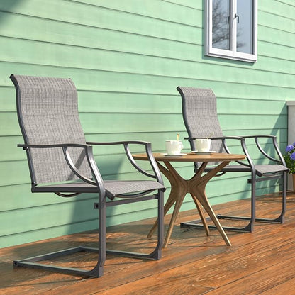 Amopatio Patio Chairs Set of 2, Outdoor Dining Chairs for All Weather, Breathable Garden Outdoor Furniture for Backyard Deck, Grey & White