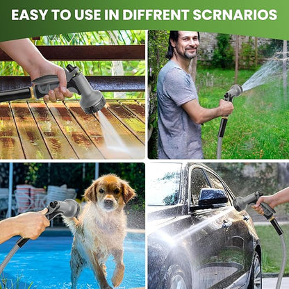 KLABB 100FT Garden Hose 5/8" with Solid Brass Connectors & 10-Function Nozzle, Lightweight Flexible PET Steel Hose with Adjustable Straps, No-Kink, Rustproof & Leak-Free for Garden & Outdoor Cleaning