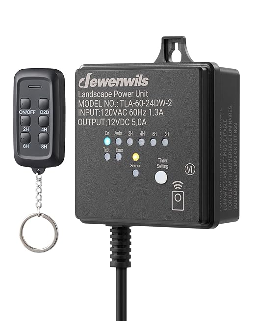 DEWENWILS 60W Low Voltage Landscape Transformer with Remote Control, 120V AC to 12V DC, Dusk to Dawn & Timer, Outdoor Low Voltage Transformer for Spotlight, Garden Light, Pathway Light, FCC Listed