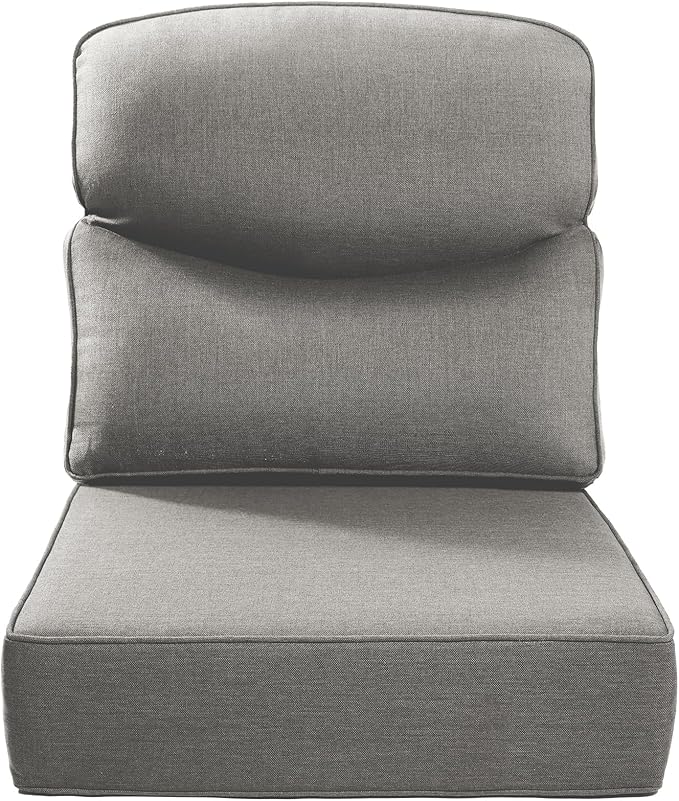 Luxury 22x24/22x25 6-Inch Smile Outdoor Cushions - 1 Set Deep Seat Water-Repellent Patio Furniture Replacement Cushion for Wicker Rattan Wood Metal Chair Glider Rocker Loveseat Sofa - Grey