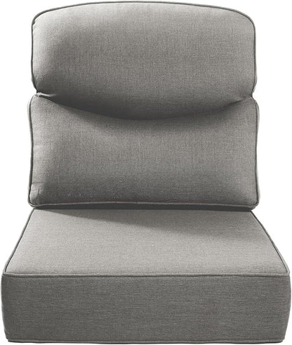 Luxury 22x24/22x25 6-Inch Smile Outdoor Cushions - 1 Set Deep Seat Water-Repellent Patio Furniture Replacement Cushion for Wicker Rattan Wood Metal Chair Glider Rocker Loveseat Sofa - Grey