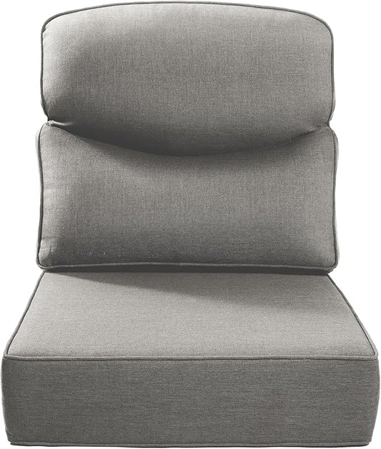 Luxury 22x24/22x25 6-Inch Smile Outdoor Cushions - 1 Set Deep Seat Water-Repellent Patio Furniture Replacement Cushion for Wicker Rattan Wood Metal Chair Glider Rocker Loveseat Sofa - Grey