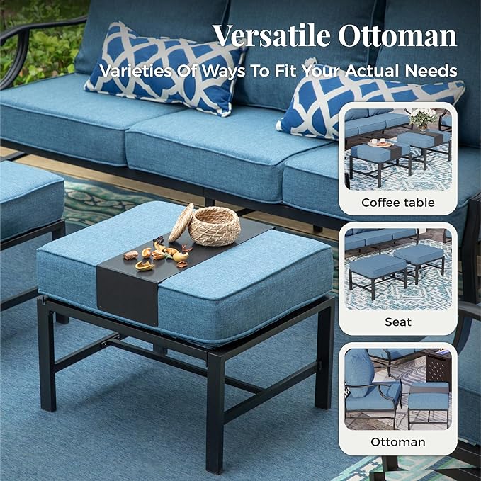 Patio Furniture Set 6 pcs, Outdoor Patio Furniture, 3-Seat Sofa, 2 Rocking Chairs, 2 Ottomans, Coffee Table and 5.75" Extra Thick Cushion, Conversation Set for Backyard Deck, Navy Blue