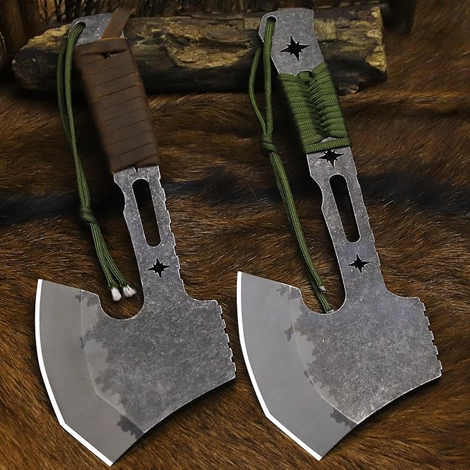 BA-KOR 12.2-inch DC53 Steel 10mm Thick Multi-Functional Survival Axe for Camping, EDC Tool, Jungle Logging Axe + Axe Sheath (5.9in) Cerium igniter