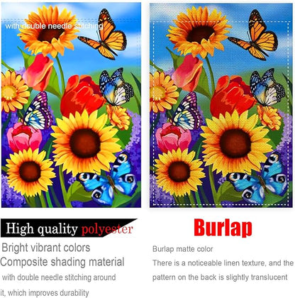 Fall sunflower garden flag 12x18 Double Sided Vertical, Small monarch Butterfly Floral Flower Welcome Garden Yard House Flags Outside Outdoor House sunflower Spring Summer Decor
