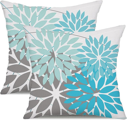 DFXSZ Outdoor Pillow Covers 20x20 Inch Set of 2 Blue Flower Decorative Waterproof Summer Outdoor Pillow Covers for Patio Funiture Garden Couch 168H20