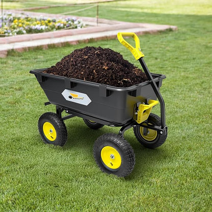 Garden Dump Cart, Heavy-Duty Utility Wagon with 1200 lbs Capacity, 6 Cu Ft Bed, 12.6" Pneumatic Tires, 180° Pivot Steering for Yard, Lawn, and Beach Use