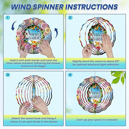 FLAGWIX Christmas Garden Gifts for Grandma - Nana's Garden 3D Stainless Steel Metal Wind Spinners 12 in - Gardening Grandma Christmas Birthday Gifts for Women Nana Gigi, Grandmother Gift Ideas