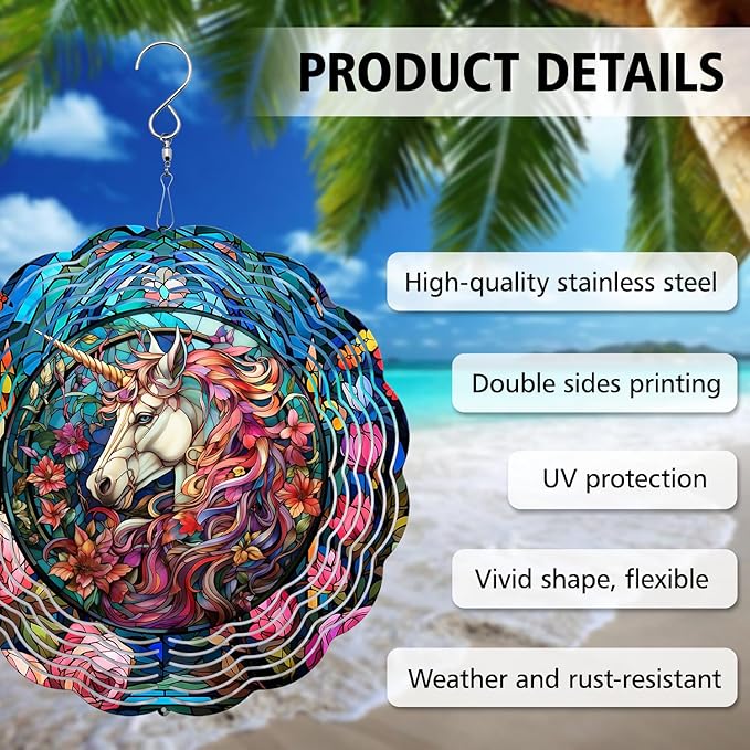 Unicorn Wind Spinner, Unicorn Wind Spinner Hanging for Yard and Garden, Unique Gift Wind Spinner, 3D Hanging Wind Spinner Outdoor
