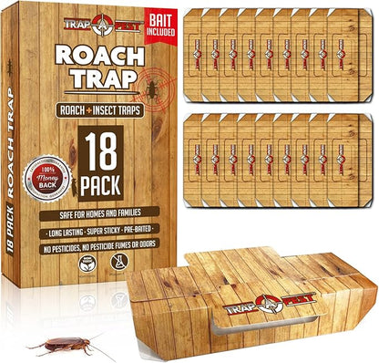 Roach Traps Indoor Sticky (18 Pack) - Glue Traps for Roaches Bug Traps with Roach Bait Traps - Long Lasting Non-Toxic Children and Pet Friendly - Trap a Pest