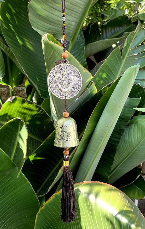 Traditional Lucky Feng Shui Wind Chime Bell Hanging Ornament Decoration for Protection Success Peace and Wealth (Chinese Dragon)
