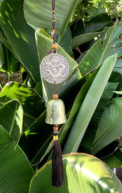 Traditional Lucky Feng Shui Wind Chime Bell Hanging Ornament Decoration for Protection Success Peace and Wealth (Chinese Dragon)