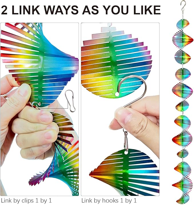 Rainbow Wave Wind Spinners Outdoor Hanging Garden Decor,Bird Deterrents for Outside,Sparkly Reflective Wind Spinner,Stainless Steel Bird Scare Devices-Scare Birds Away from Yard Patio Farm