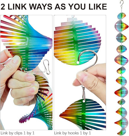 Rainbow Wave Wind Spinners Outdoor Hanging Garden Decor,Bird Deterrents for Outside,Sparkly Reflective Wind Spinner,Stainless Steel Bird Scare Devices-Scare Birds Away from Yard Patio Farm