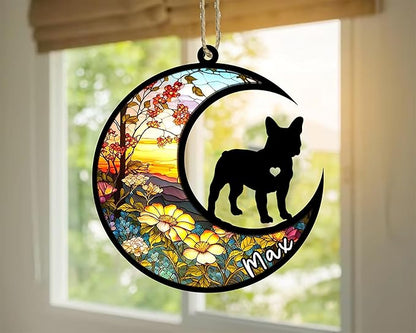 Personalized Dog Memorial, Custom Name French Bulldog-Frenchie Dog Christmas Ornament with Name, Custom Breeds, Pet Loss Light Catcher, Gifts for Lovers Loss of Pet Sympathy on Mothers Day Christmas