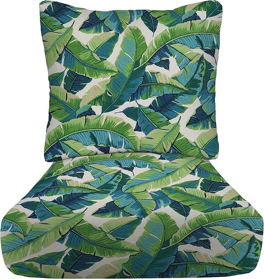 RSH DECOR Deep Seating Cushion with Pillow Back | 24” x 26” Seat | Water and Fade-Resistant Spun Fabric | Outdoor Chair Cushion Set for Patio Furniture | Balmoral Opal