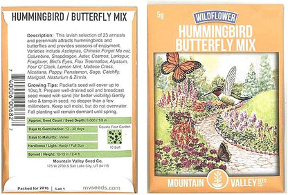 Hummingbird & Butterfly Wildflower Seed Mix - 5 g Packet - Wild Flower Seed Mixture: Alyssum, Lemon Mint, Foxglove, More
