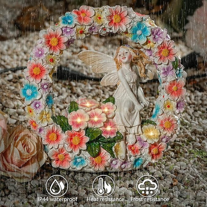 Garden Whimsical Gnome and Bulldog Statue Delightful Garden Decoration with Solar Light Gifts for Yard, Patio Decor (Flower Angel)