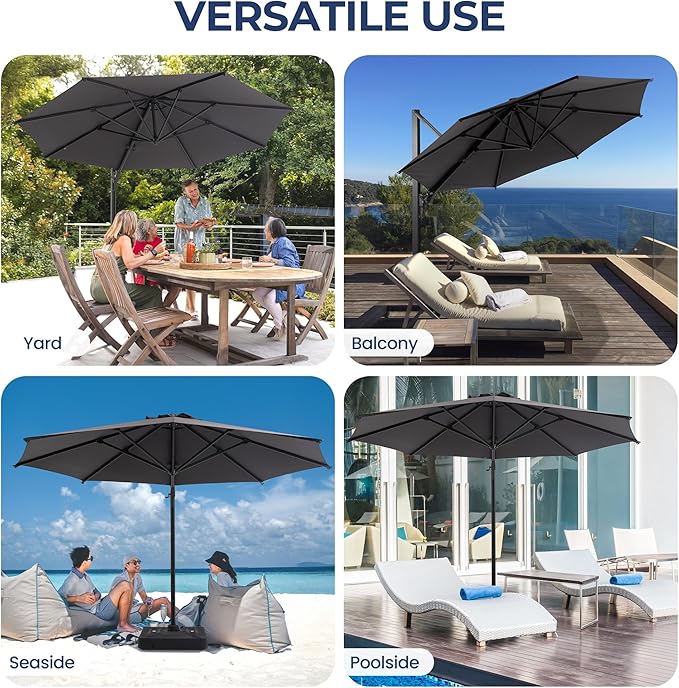 SUNVIVI OUTDOOR Outdoor Patio Umbrella, Patio Umbrella, Market Umbrella, Large Outdoor Umbrella, Metal Pole Umbrella with Push Button Tilt and Crank, Polyester Canopy